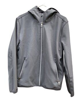 Guess Jacket Mens M Gray Hoodie Logo Full Zip Pockets 12AP689 Stretch Lightweigh